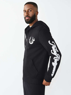 True Religion Hoodie Diagonal Zip Jet Black