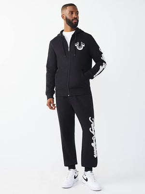 True Religion Hoodie Diagonal Zip Jet Black