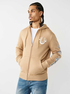 True Religion Hoodie Diagonal Zip Travertine