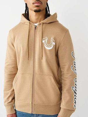 True Religion Hoodie Diagonal Zip Travertine