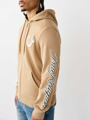 True Religion Hoodie Diagonal Zip Travertine