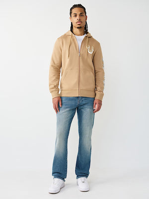 True Religion Hoodie Diagonal Zip Travertine