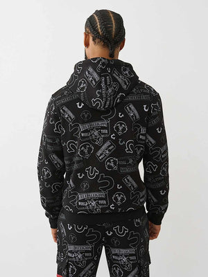 True Religion Hoodie Ticket Aop Pullover Jet Black