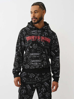 True Religion Hoodie Ticket Aop Pullover Jet Black
