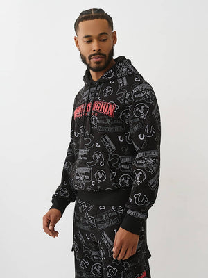 True Religion Hoodie Ticket Aop Pullover Jet Black