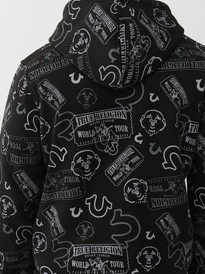 True Religion Hoodie Ticket Aop Pullover Jet Black