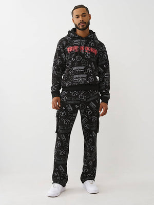 True Religion Hoodie Ticket Aop Pullover Jet Black