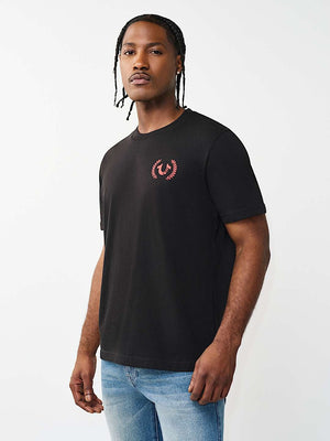 TRUE RELIGION T-SHIRT MULTI OVERLAP JET BLACK