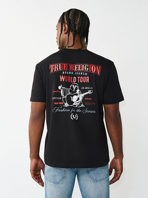 TRUE RELIGION T-SHIRT MULTI OVERLAP JET BLACK