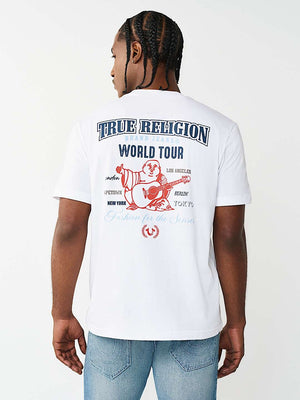 TRUE RELIGION T-SHIRT MULTI OVERLAP OPTIC WHITE