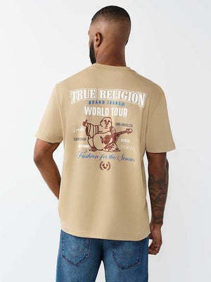 TRUE RELIGION T-SHIRT MULTI OVERLAP TRAVERTINE