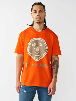 True Religion T-Shirt Puff Buddha Face Red/Orange