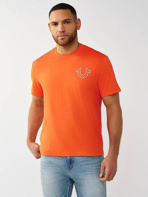 True Religion T-Shirt Filled Hs Script Buddha Red /Orange