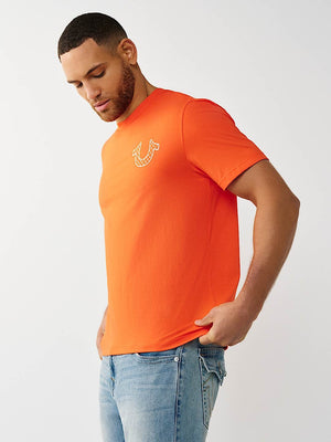 True Religion T-Shirt Filled Hs Script Buddha Red /Orange