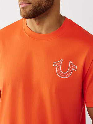True Religion T-Shirt Filled Hs Script Buddha Red /Orange