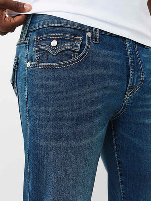 TRUE RELIGION JEANS GENO BIG T FLAP SLIM MEDIUM BLUE COMET WASH