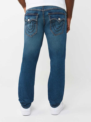 TRUE RELIGION JEANS GENO BIG T FLAP SLIM MEDIUM BLUE COMET WASH