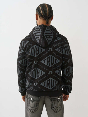 True Religion Hoodie Diamond Aop Zip Jet Black