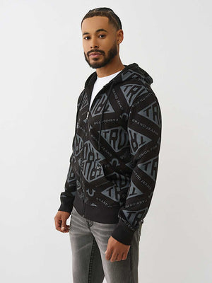 True Religion Hoodie Diamond Aop Zip Jet Black