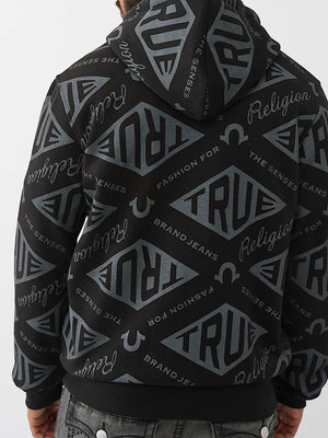 True Religion Hoodie Diamond Aop Zip Jet Black