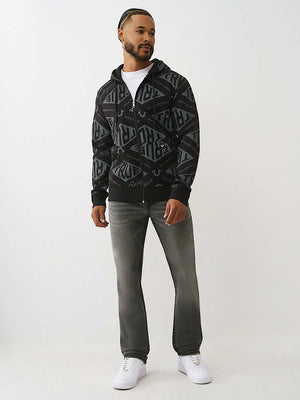 True Religion Hoodie Diamond Aop Zip Jet Black