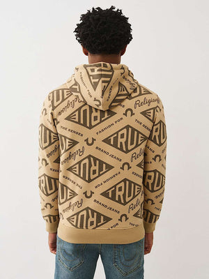 True Religion Hoodie Diamond Aop Zip Travertine