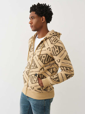 True Religion Hoodie Diamond Aop Zip Travertine