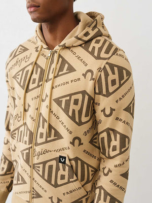 True Religion Hoodie Diamond Aop Zip Travertine