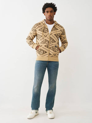 True Religion Hoodie Diamond Aop Zip Travertine