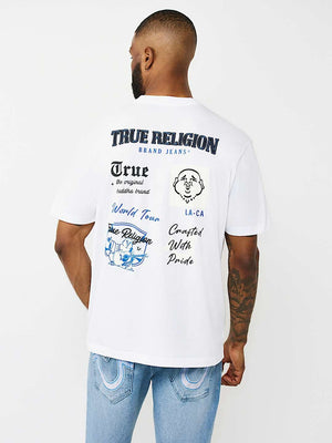 True Religion T-Shirt Applique Multi Optic White