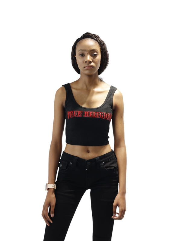 True Religion Glitter Flock Tank Logo Jet Black