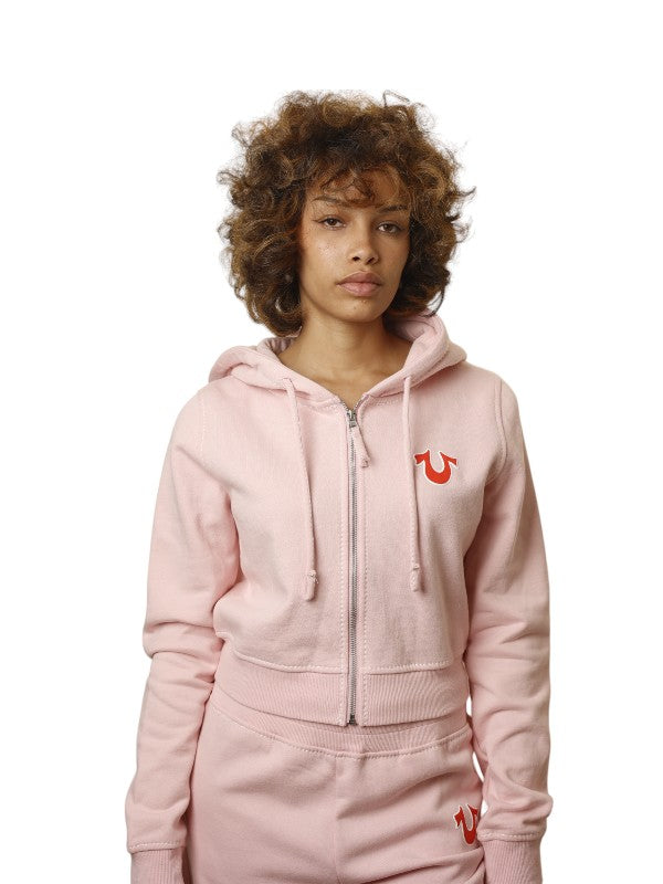 True Religion Big T Hoodie Shrunken Zip Up Orchid Pink