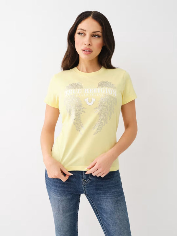 True Religion Crystal Wings T-Shirt Lemon Meringue