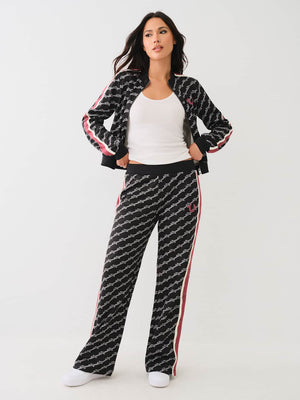 True Religion Monogram Ladies Track Pants Jet Black-True Religion