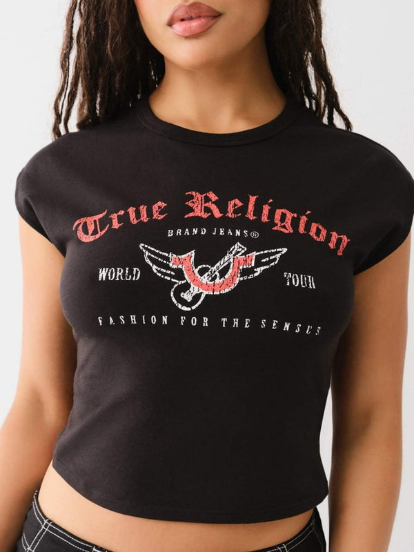 True Religion Faded Logo T-Shirt Cutout Black