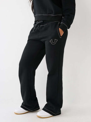True Religion Track Pants Ladies Big T Straight Leg Jet Black-True Religion