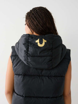 True Religion Jacket Ladies Foil Puffer Vest Jet Black-True Religion