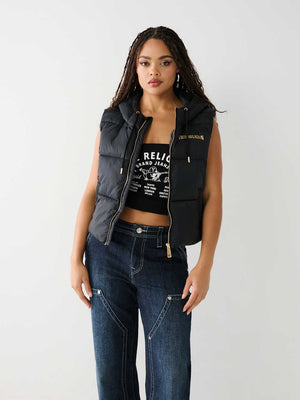 True Religion Jacket Ladies Foil Puffer Vest Jet Black-True Religion