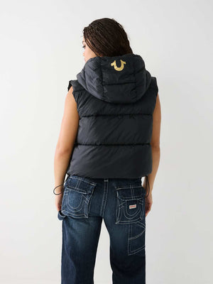 True Religion Jacket Ladies Foil Puffer Vest Jet Black-True Religion