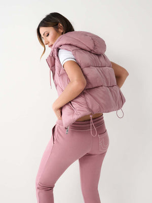 True Religion Jacket Ladies Foil Puffer Vest Wistful Mauve-True Religion