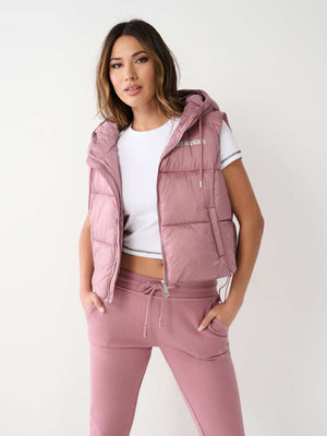 True Religion Jacket Ladies Foil Puffer Vest Wistful Mauve-True Religion