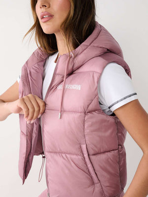 True Religion Jacket Ladies Foil Puffer Vest Wistful Mauve-True Religion