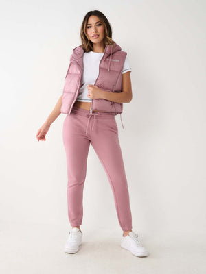 True Religion Jacket Ladies Foil Puffer Vest Wistful Mauve-True Religion