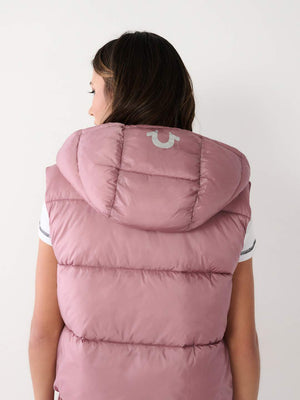 True Religion Jacket Ladies Foil Puffer Vest Wistful Mauve-True Religion