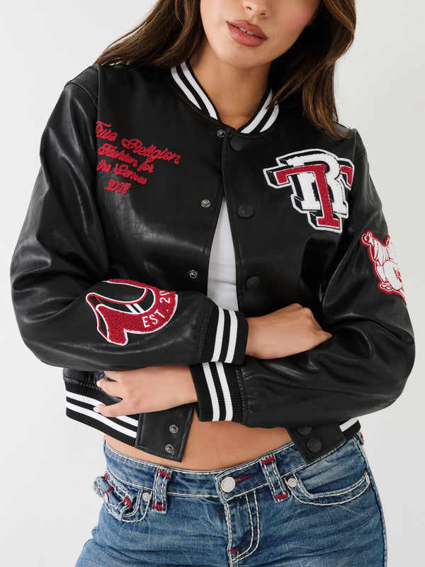 True Religion Jacket Varsity Logo Jet Black