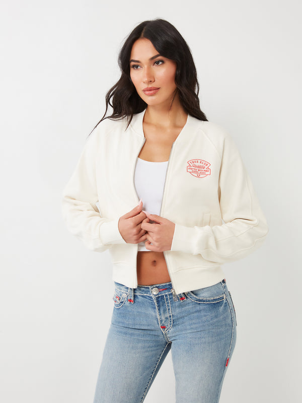 True Religion Branded Bomber Jacket Winter White