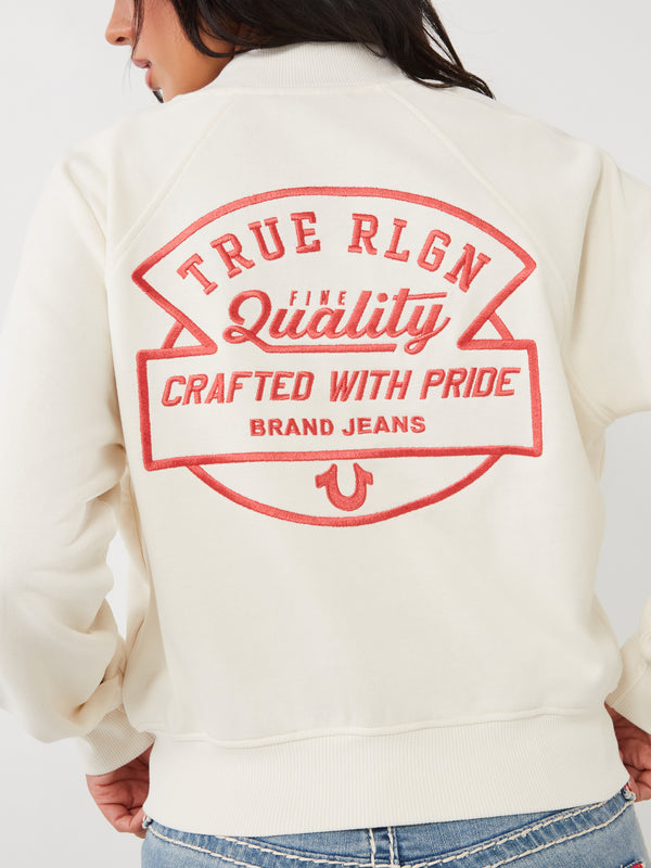 True Religion Branded Bomber Jacket Winter White