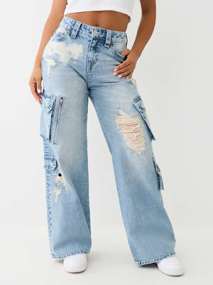True Religion Destroy Bobbi Cargo Pants Ladies Celeste-True Religion