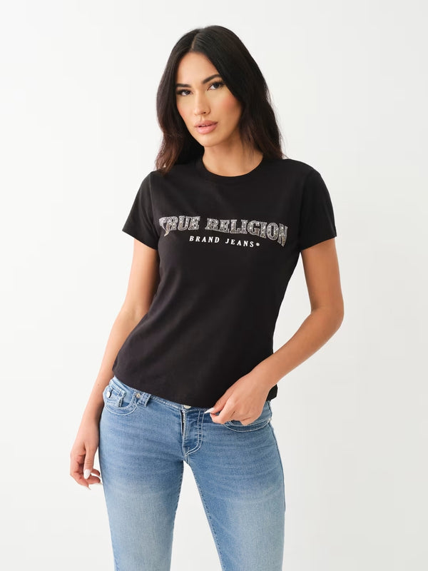 True Religion Ombre T-Shirt Crystal Logo Black