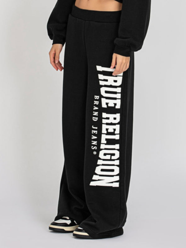 True Religion Fleece Track Pants Ladies White Leg Jet Black